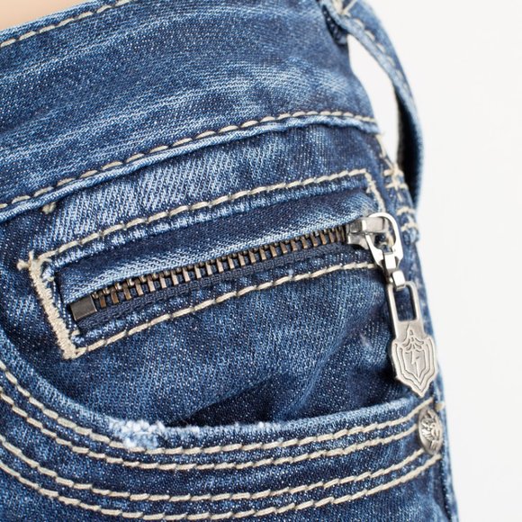 Rerock Express Barely Boot 2R 2 (24 X 32) Women's Jeans Medium Wash Zip Fly - Picture 5 of 10